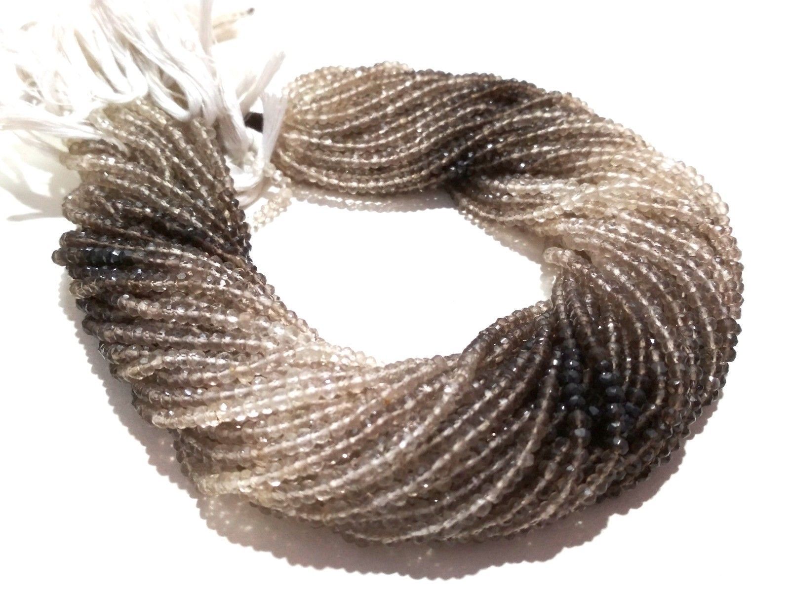 5 Strand Natural Smoky Quartz Shaded Rondelle 3-3.5mm/3.5-4mm Beads 12″inch
