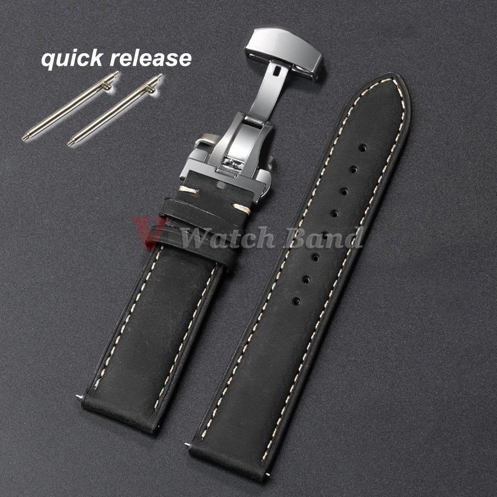 Calfskin Leather Watch Band 18mm 20mm 22mm 24mm Butterfly Clasp Buckle Men