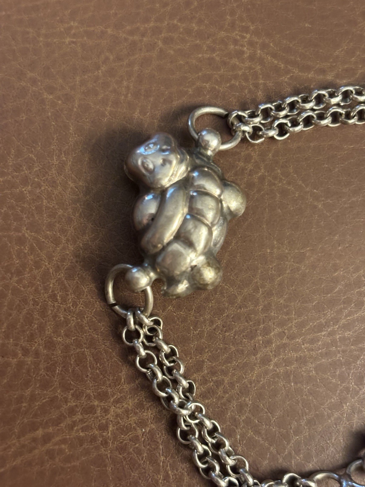 925 Sterling Silver Double Chain Charm Bracelet Bubble Turtle & Star Lobster