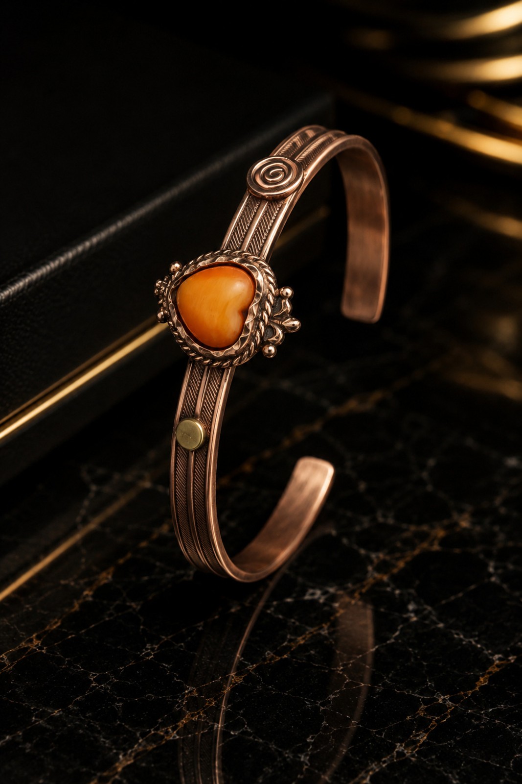 Women’s Carnelian Stone Heart Fig�rl� Prenses Model Copper Bracelet Adjustable