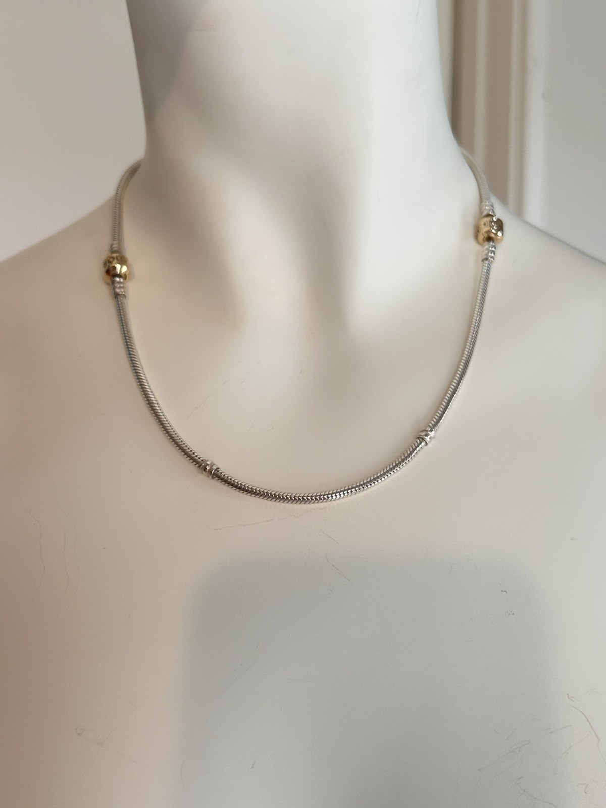 PANDORA necklace 925 silver/ 585 14k gold Two Tone Snake Chain 14k Gold 46cm.