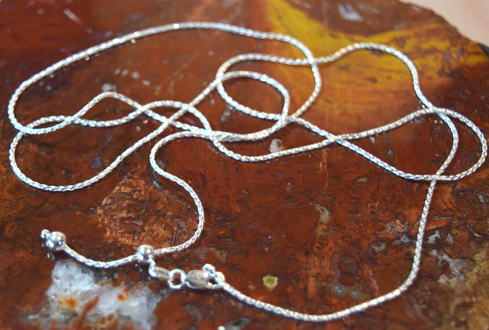 Adjustable 1mm Wheat Chain Necklace 925 Sterling Silver 16″ to 30″ Ball Slide
