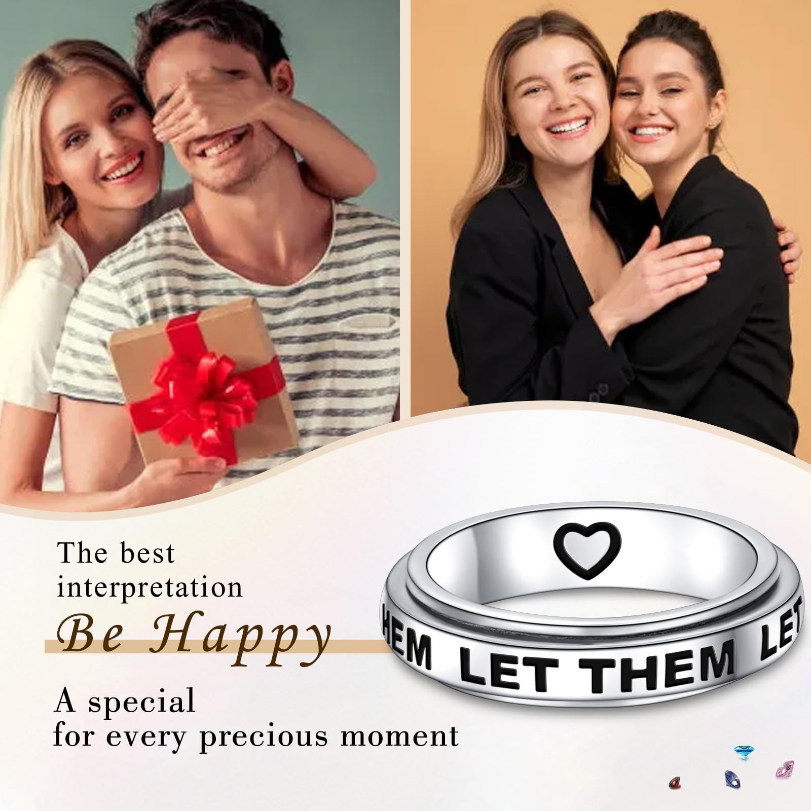 Let Them Spinner Ring 925 Sterling Silver Anxiety Fidget Ring for Heart Spinn…
