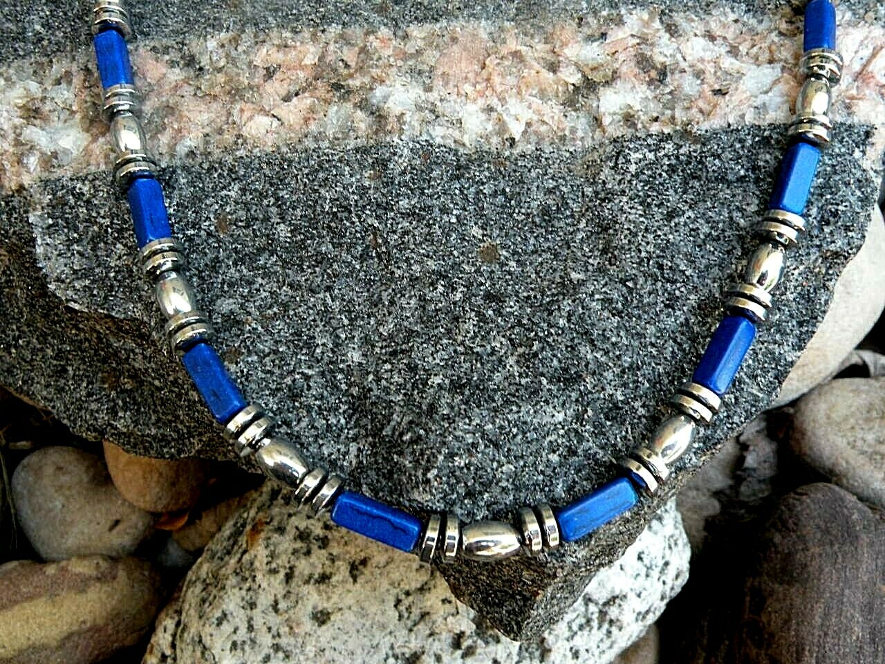 100% Magnetic Silver Hematite Bracelet Anklet Necklace 1 row Lapis
