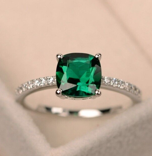 Delicate Ring For Valentine Gift 2.2 CT Simulated Emerald Ring 925 Silver Plated