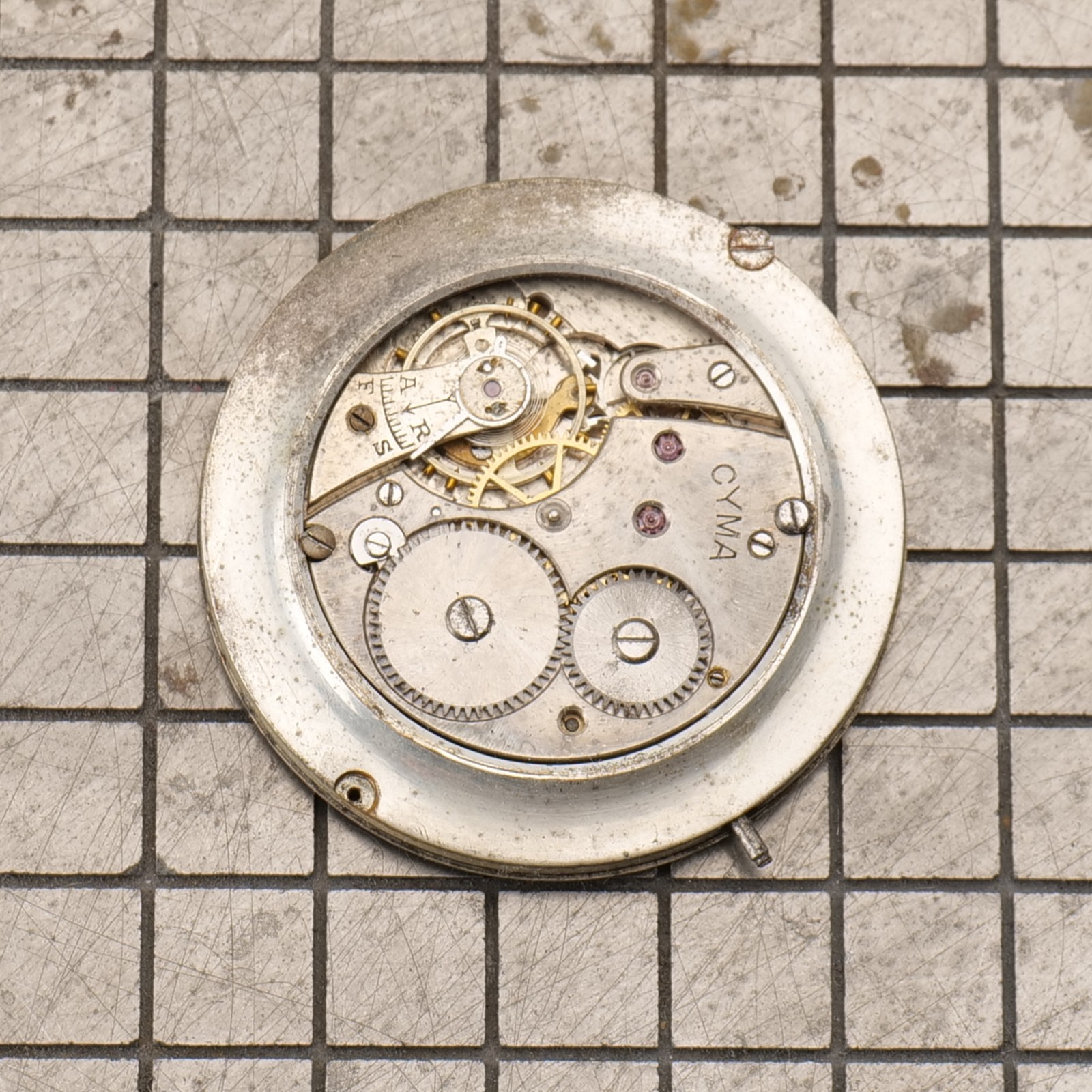 Antique Pocket Watch Movement CYMA Tavannes w Romanel Fancy Dial 39.7mm