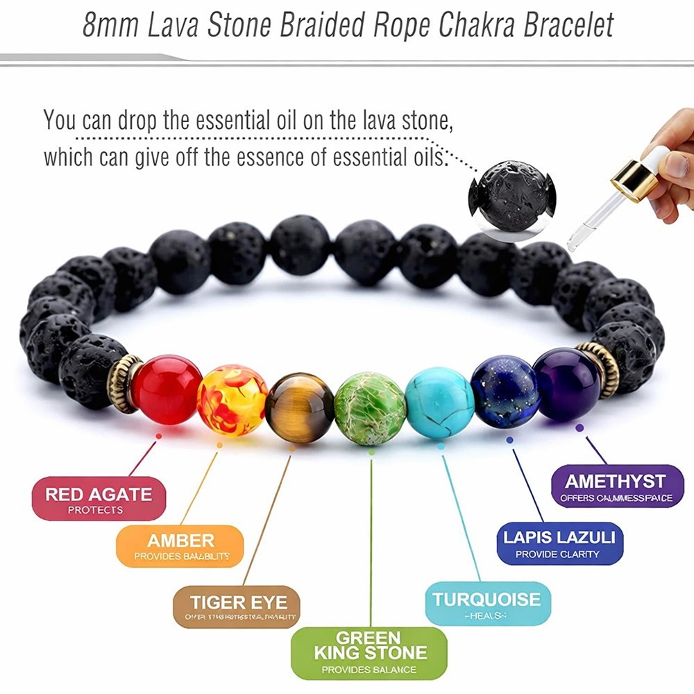 7 Chakra Healing Natural Stone Round Gemstone Yoga Energy Beads Bracelet Jewelry