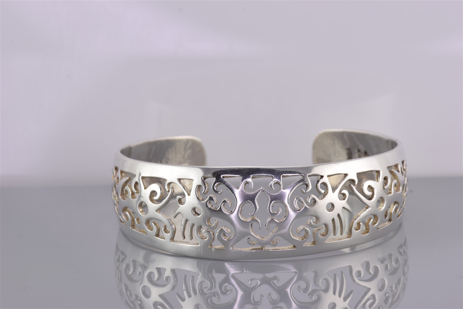 Sterling Silver 19mm Openwork Symmetrical Scrolling Cuff 925 Bracelet 21g 6.75″