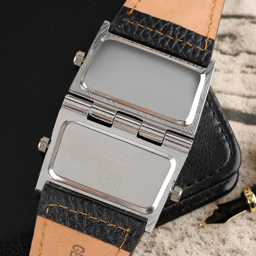Oulm Men’s Steampunk Quartz Watch Muliti Time Zone Leather Strap Wristwatch Gift
