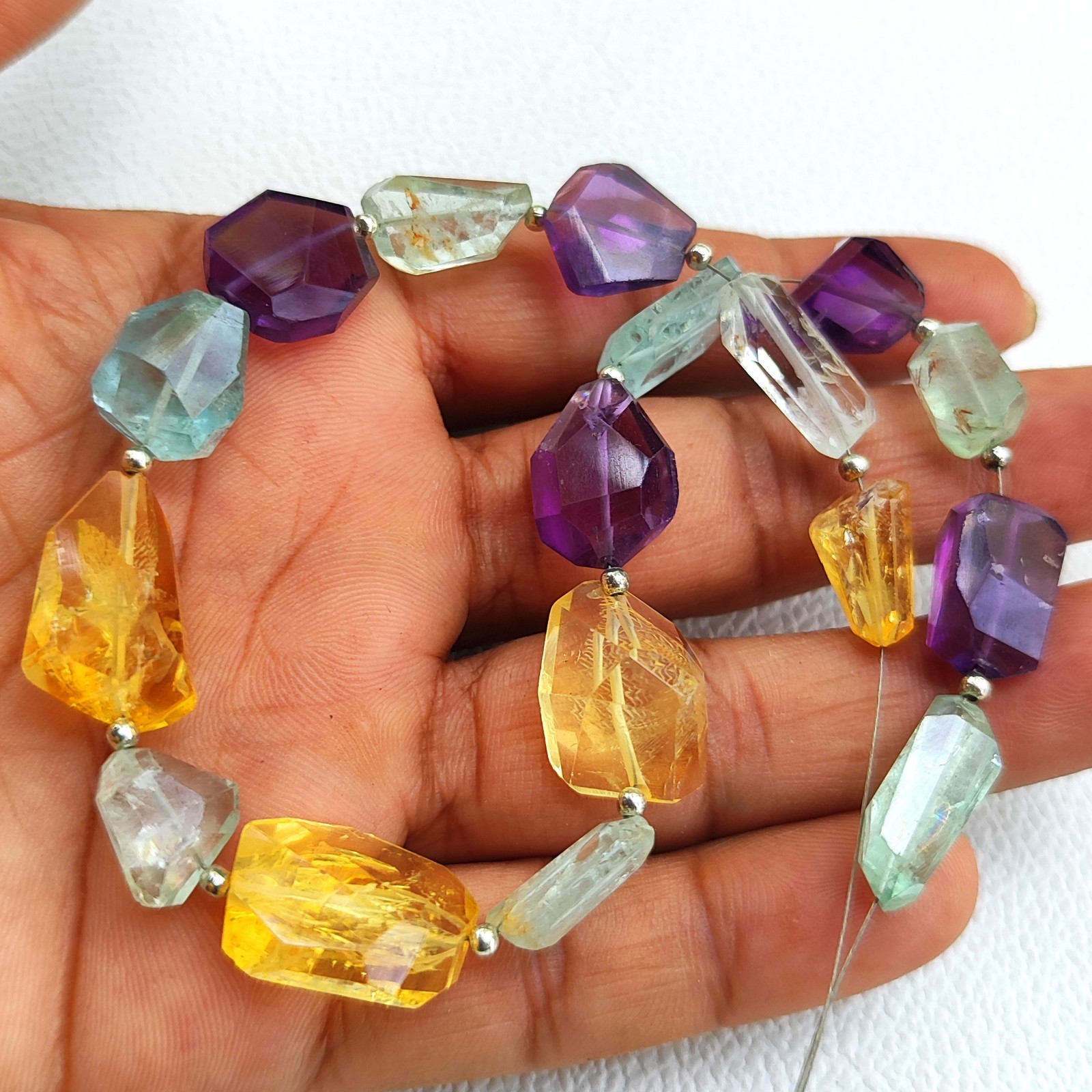 Amethyst Aquamarine Citrine Beads 12-14mm Faceted Nugget 11″ Strand Natural Gem