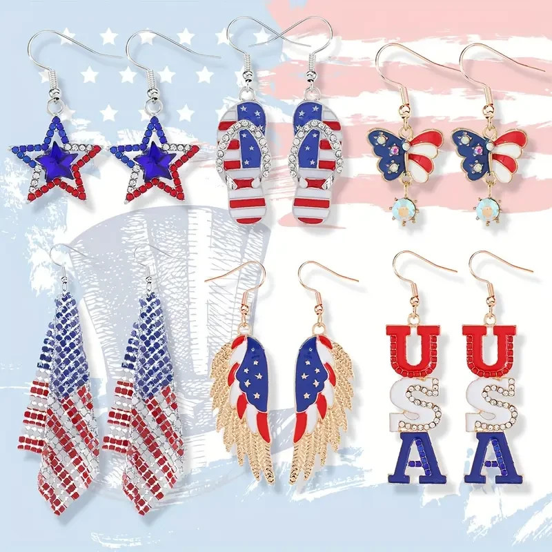 1 Pair USA Patriotic Dangle Earrings, Alloy Independence Day, Parties, Parades
