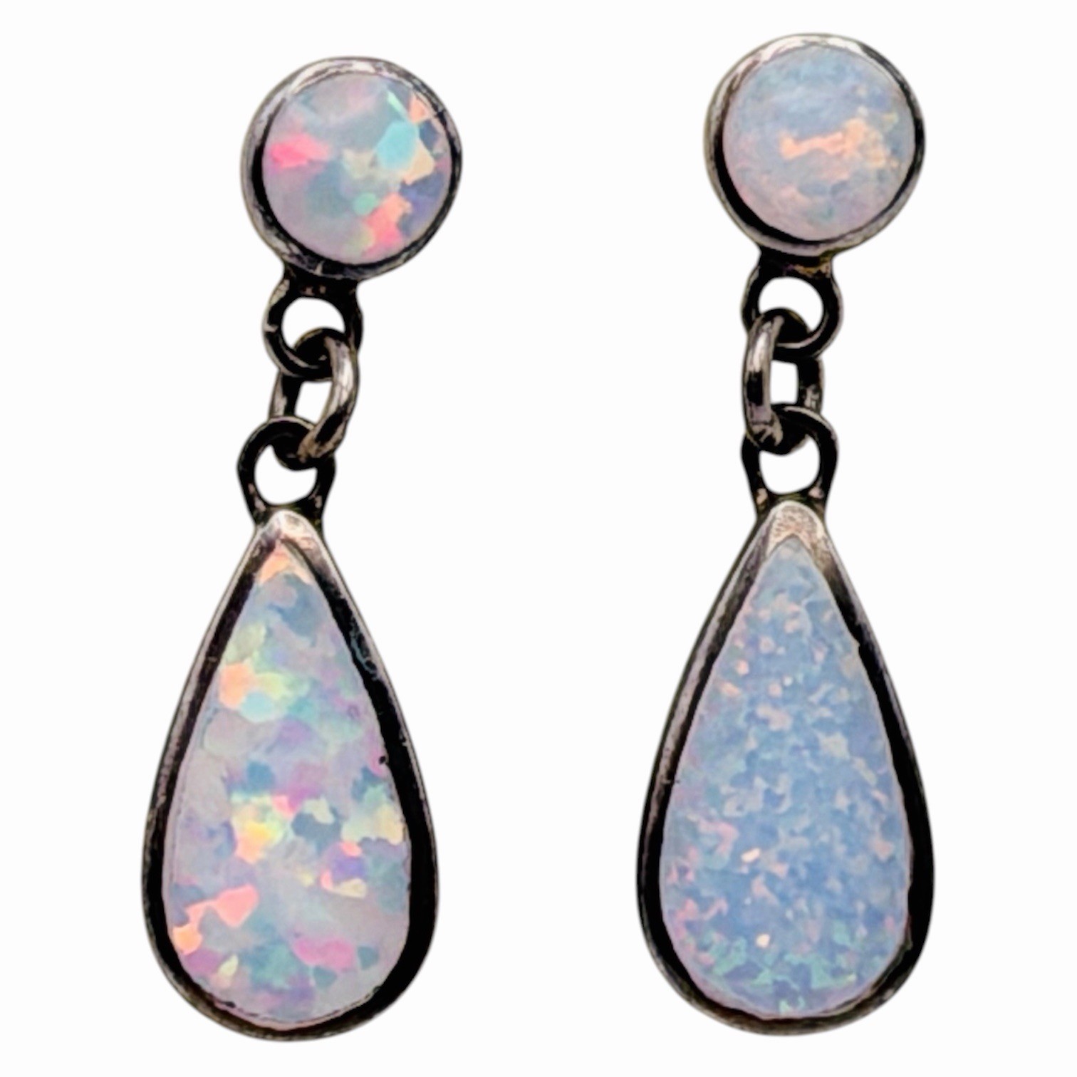Vintage Earrings Opal & Sterling 925 Teardrop Dangle Boho-Chic 90s October-Birth