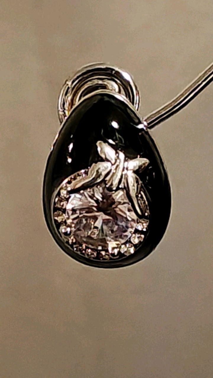 Silver Tone Black Enamel CZ with Butterfly Accent Latch Back Earrings