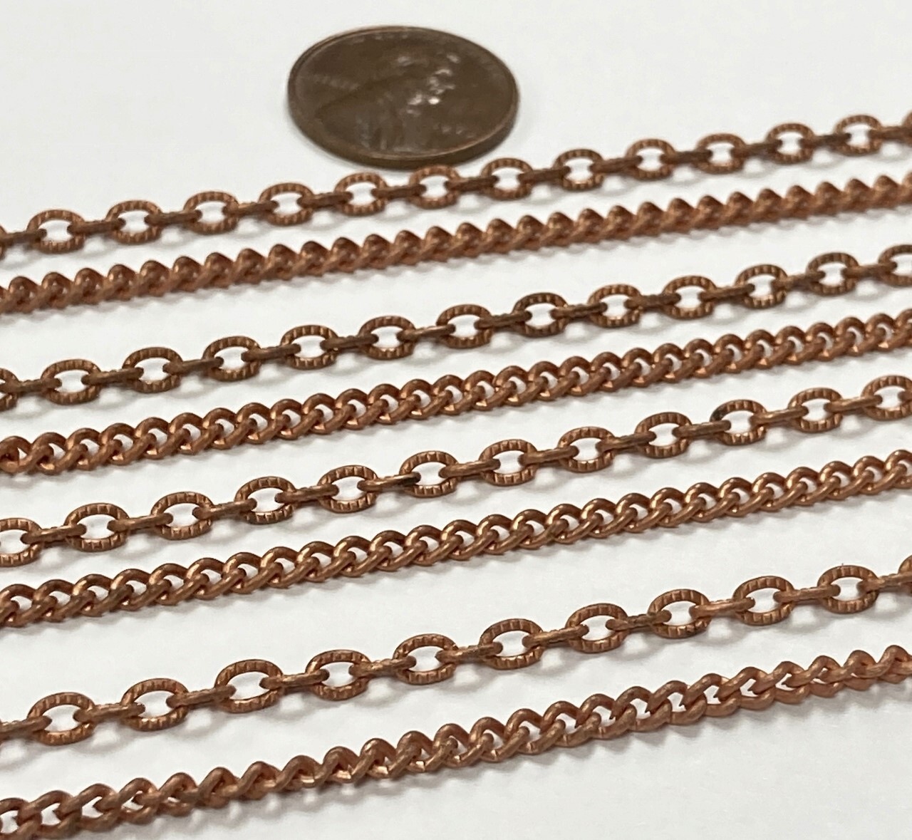 12 VINTAGE AGED COPPER COATED STEEL 2 CHAIN 6.25″ JUMP RING SECTIONS N35