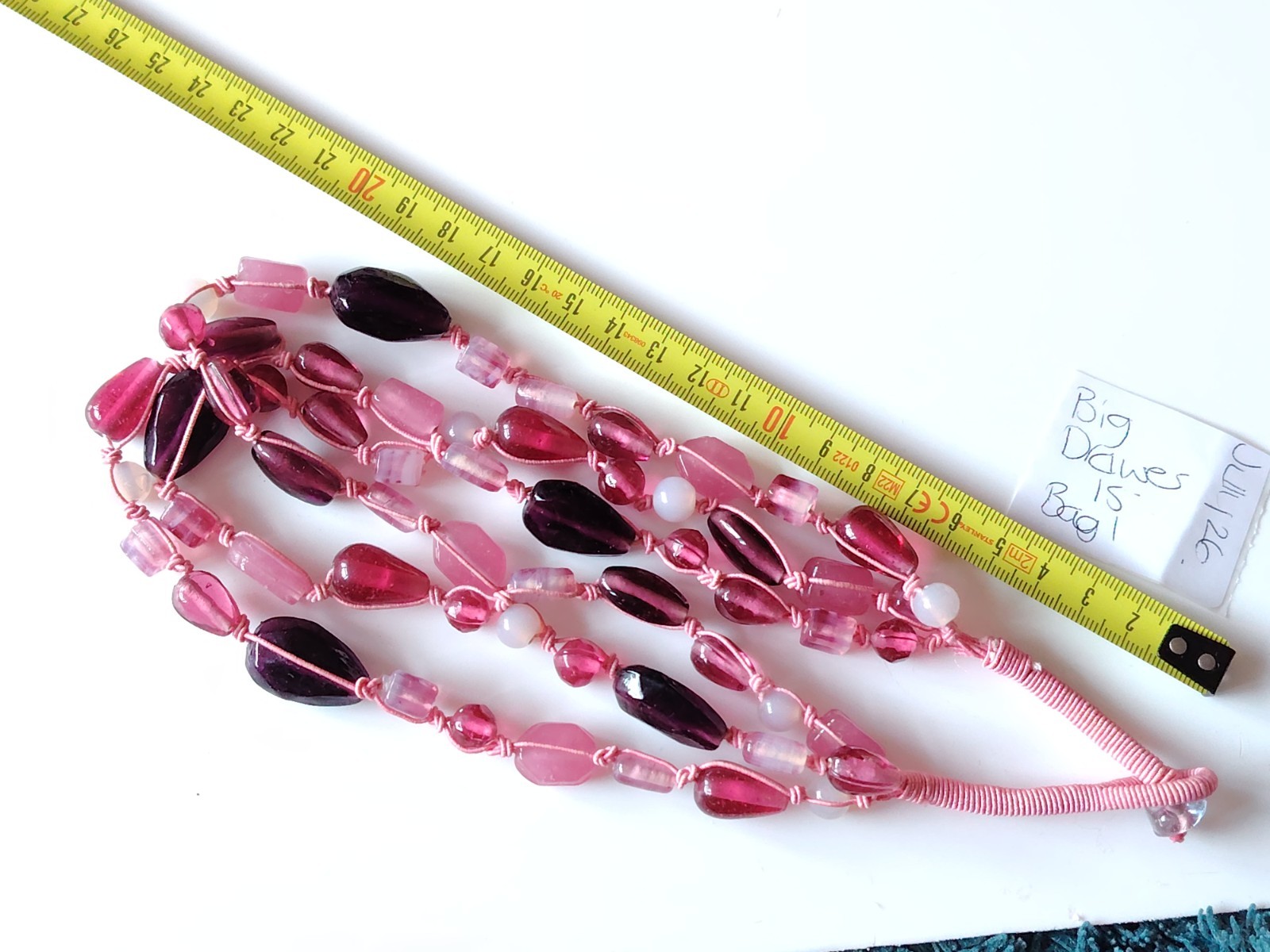 Pink Material Glass Bead Necklace Multi strand Mixed Shape Layering Toggle Clasp