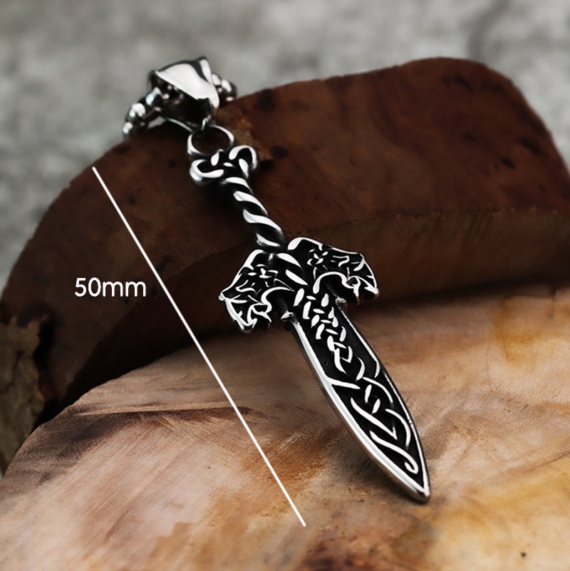MENDEL Mens Stainless Steel Viking Dagger Knot Amulet Sword Pendant Necklace Men