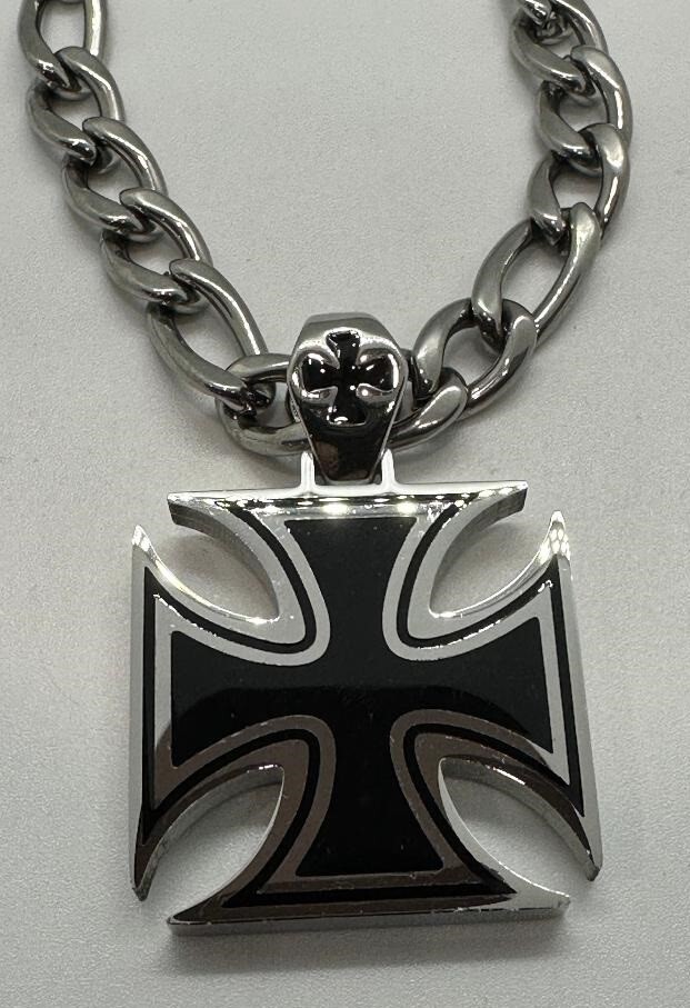 Solid & Strong Large Iron Cross Pendant 8mm Figaro Chain Stainless Steel 105