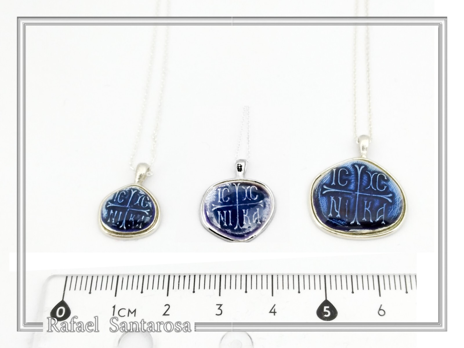 Protection cross coinshape Jesus Christ Wins silver enamel talisman charm
