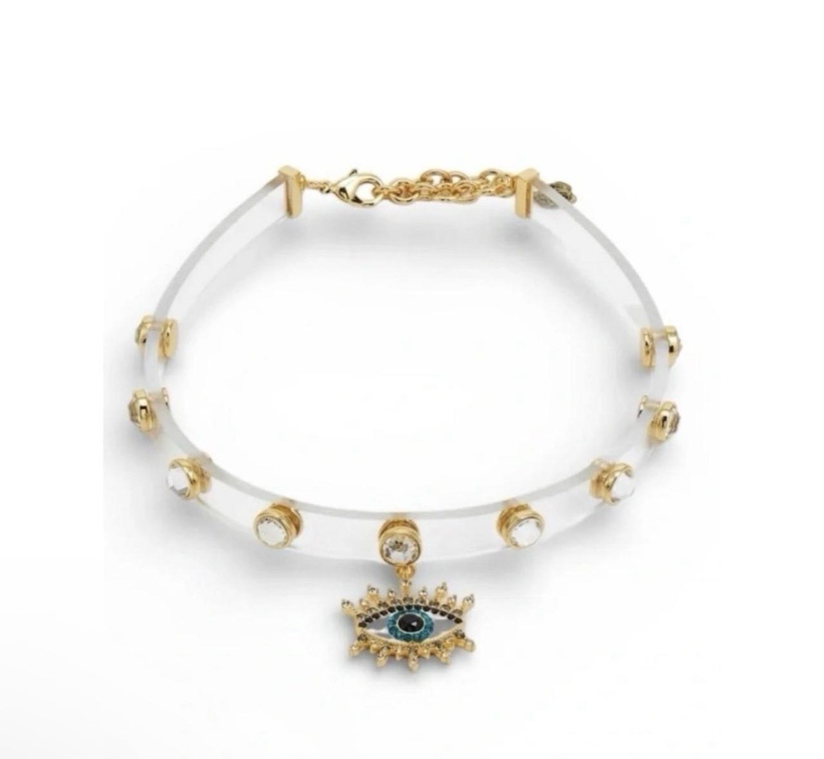 KURT GEIGER LONDON Clear Jelly Crystal Pavé Evil Eye Choker Necklace NWT