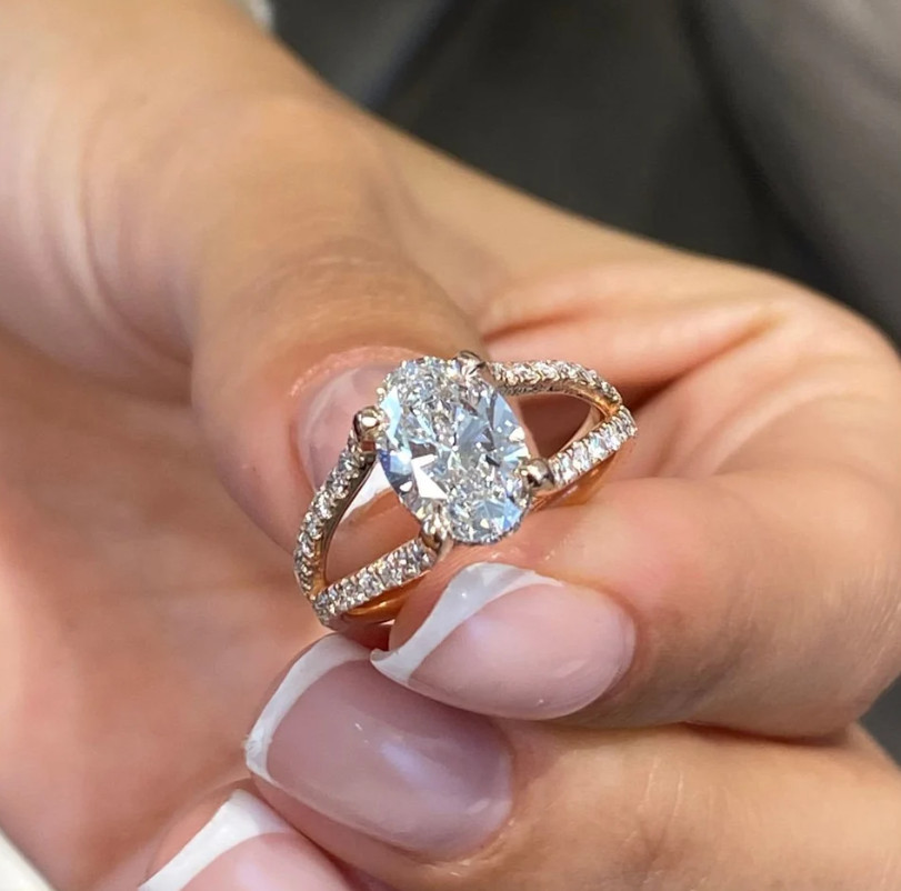 Engagement Wedding Ring 2.60 Ct Oval Cut Lab Grown Diamond 14K Rose Gold