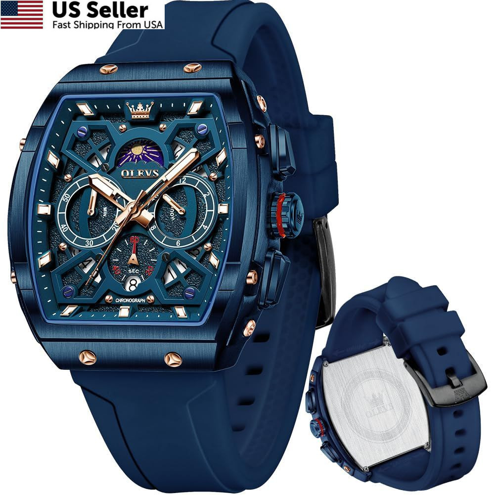 OLEVS Mens Watches Stylish Chronograph Waterproof Blue watches for men 42