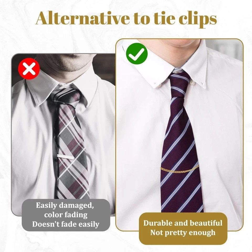 3 Pack Tie Chain for Men, Necktie Chains with Ring Clasps, Elegant Tie Clips