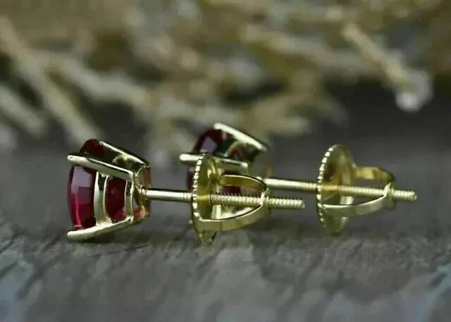 1.00Ct Round Cut Simulated Garnet Solitaire Stud Earrings 14K Yellow Gold Plated