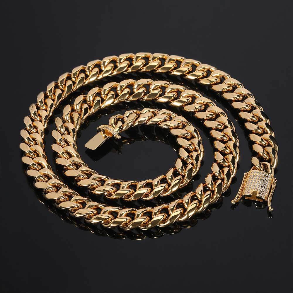 Miami Cuban Chain with 1 Carat CZ Buckle 18k Gold-plated Stainless Steel Jewelry