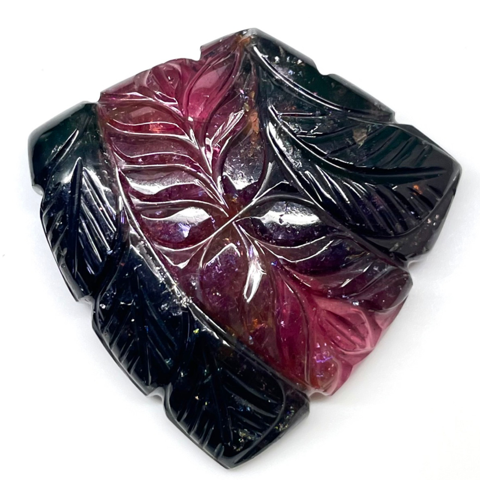 52.65 Cts Natural Carved Tourmaline 31x31mm Bi Color Loose Untreated Gemstone