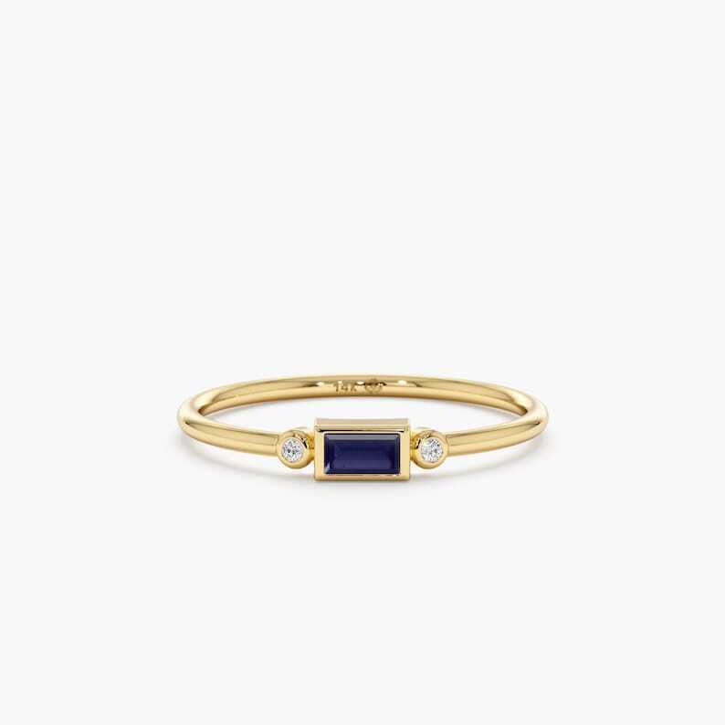0.40 Ct Sapphire & Lab Grown Diamond Bezel Ring 10k Solid Yellow Gold