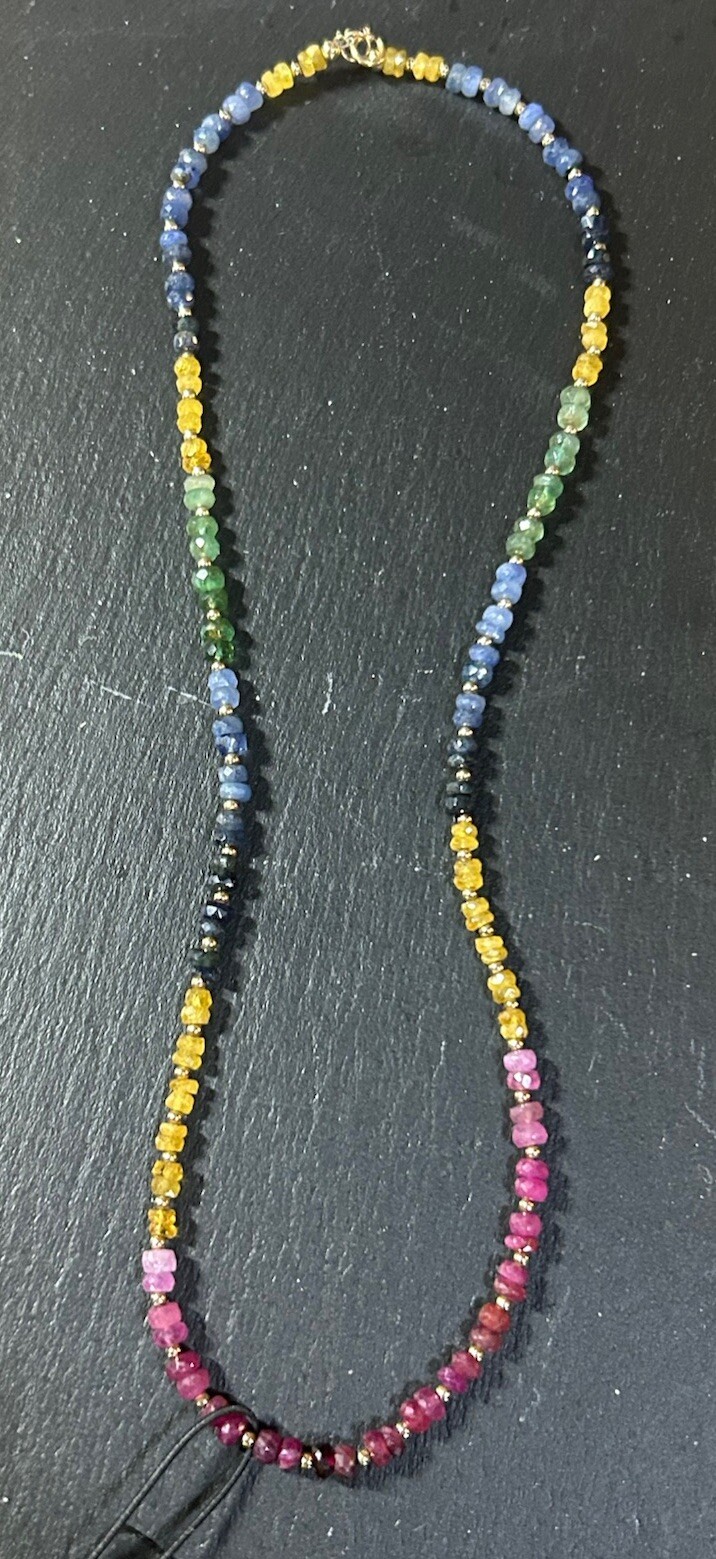 14k Gold Filled Rainbow Multicolored Genuine Sapphire Necklace 18inches NWT