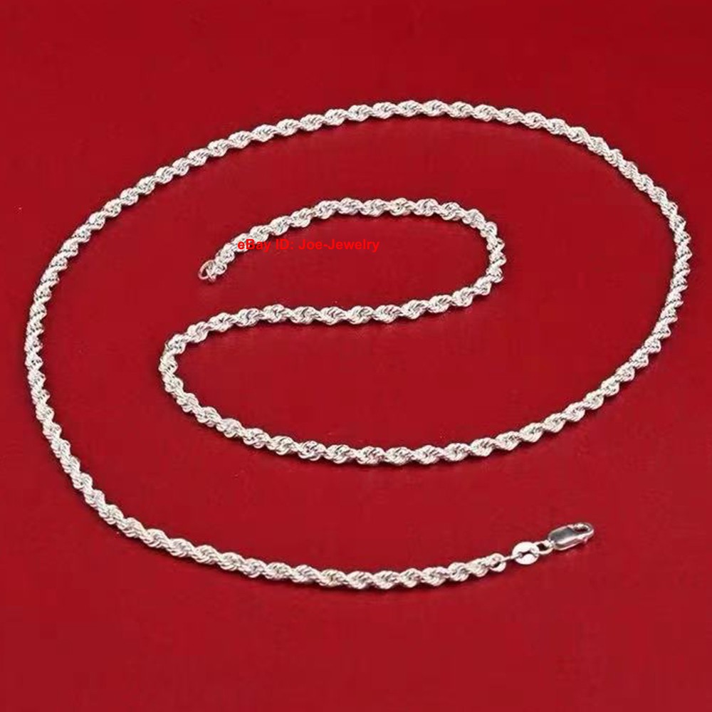 Pure 999 Fine Silver Necklace 3mm Rope Link Chain Women Men Necklace 21.6inch