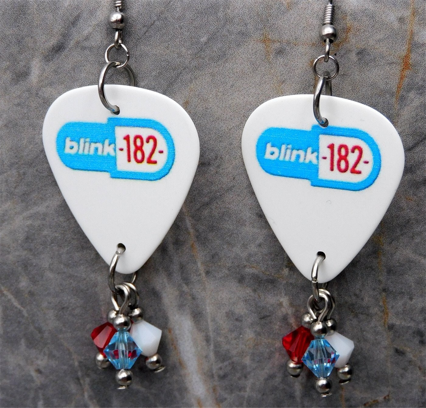 Blink 182 Guitar Pick Earrings with Swarovski Crystal Dangles