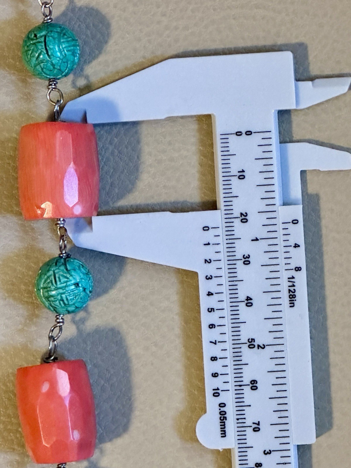 PINK CORAL NECKLACE MATCHING FACETED BEADS-TURQUOISE-SILVER 925-80 CM