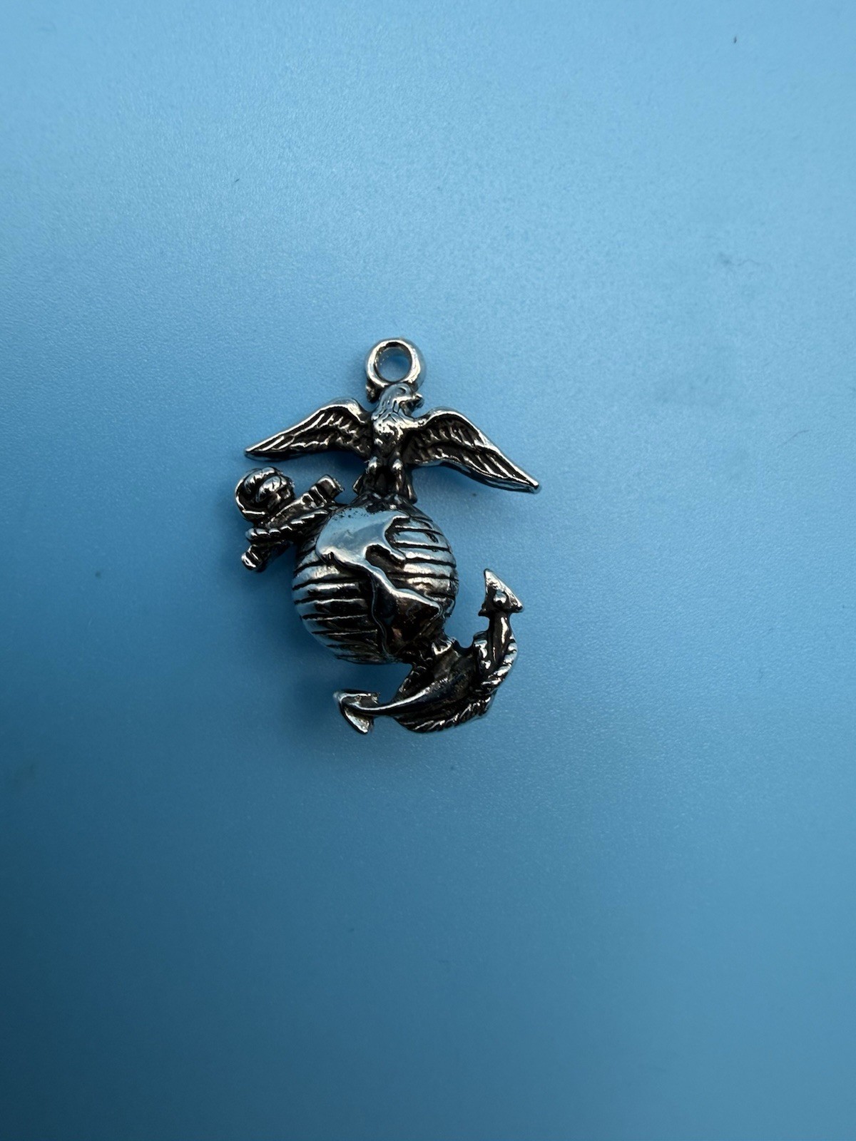 Vintage Sterling Silver US Marine Corps Eagle Globe Anchor Charm Pendant 4.8g