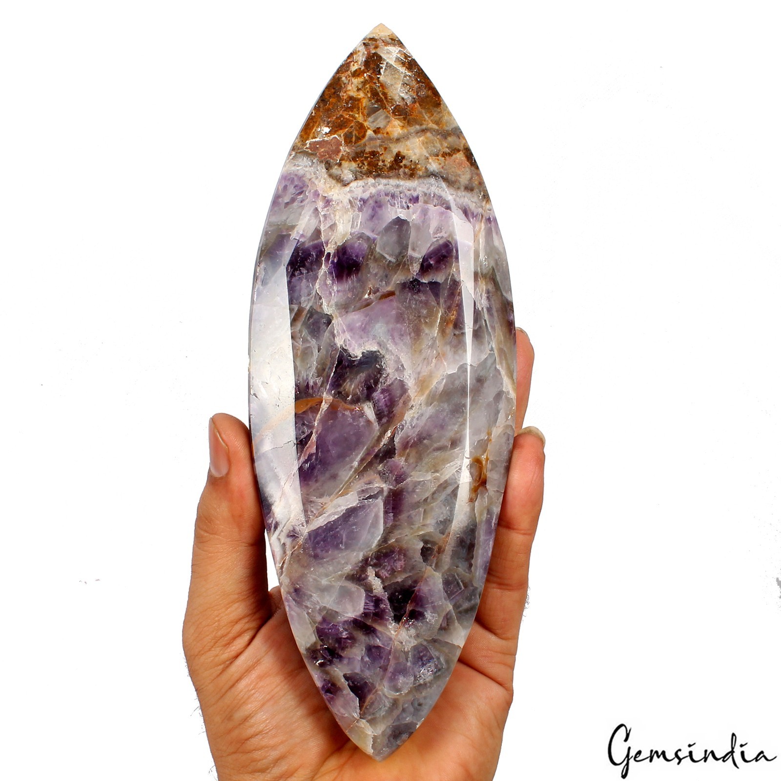 Natural Chevron Amethyst Loose Gemstone 1.1kg Huge Marquise Cut Untreated