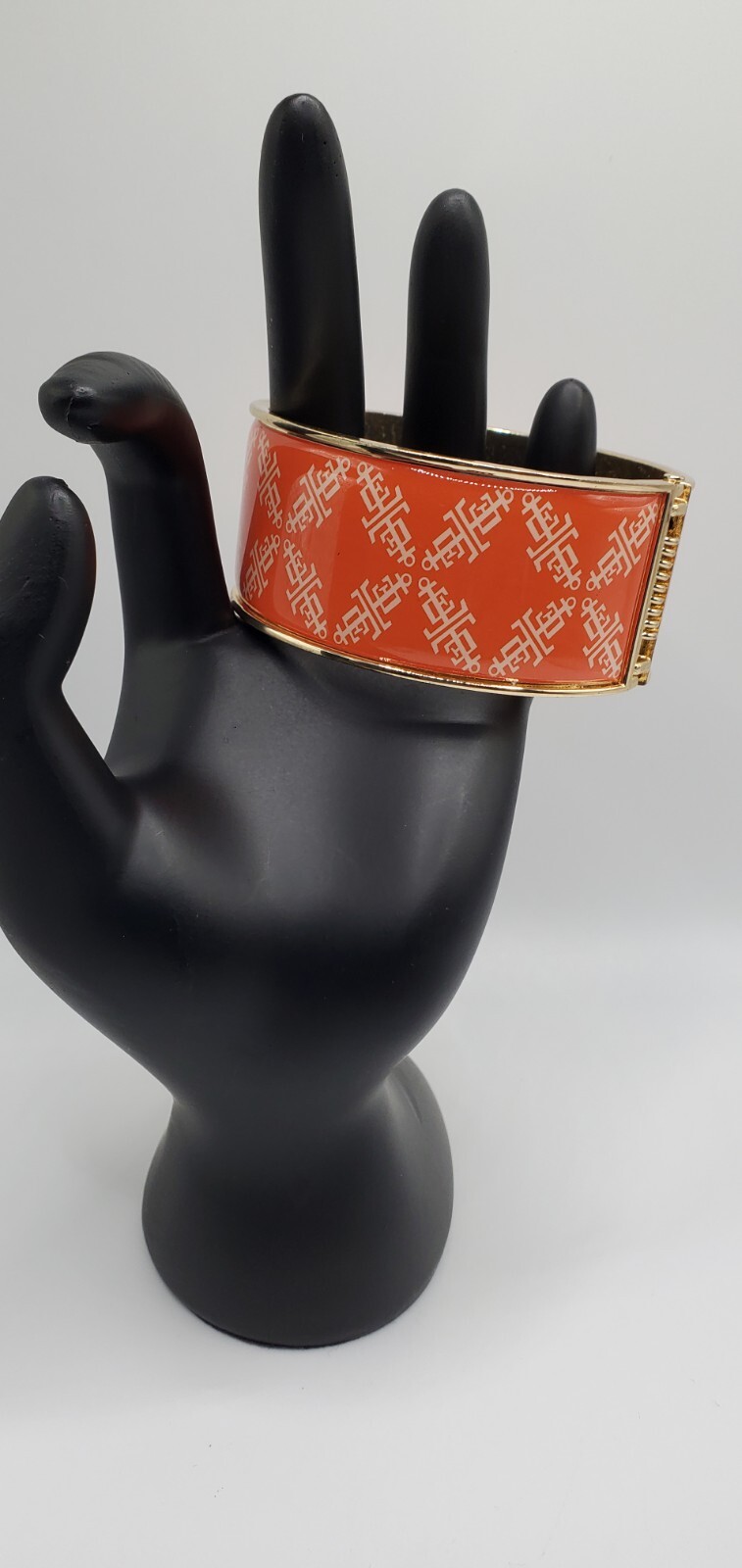 Lands End Gold Tone Orange with White Logo Enamel bangle /Cuff Bracelet