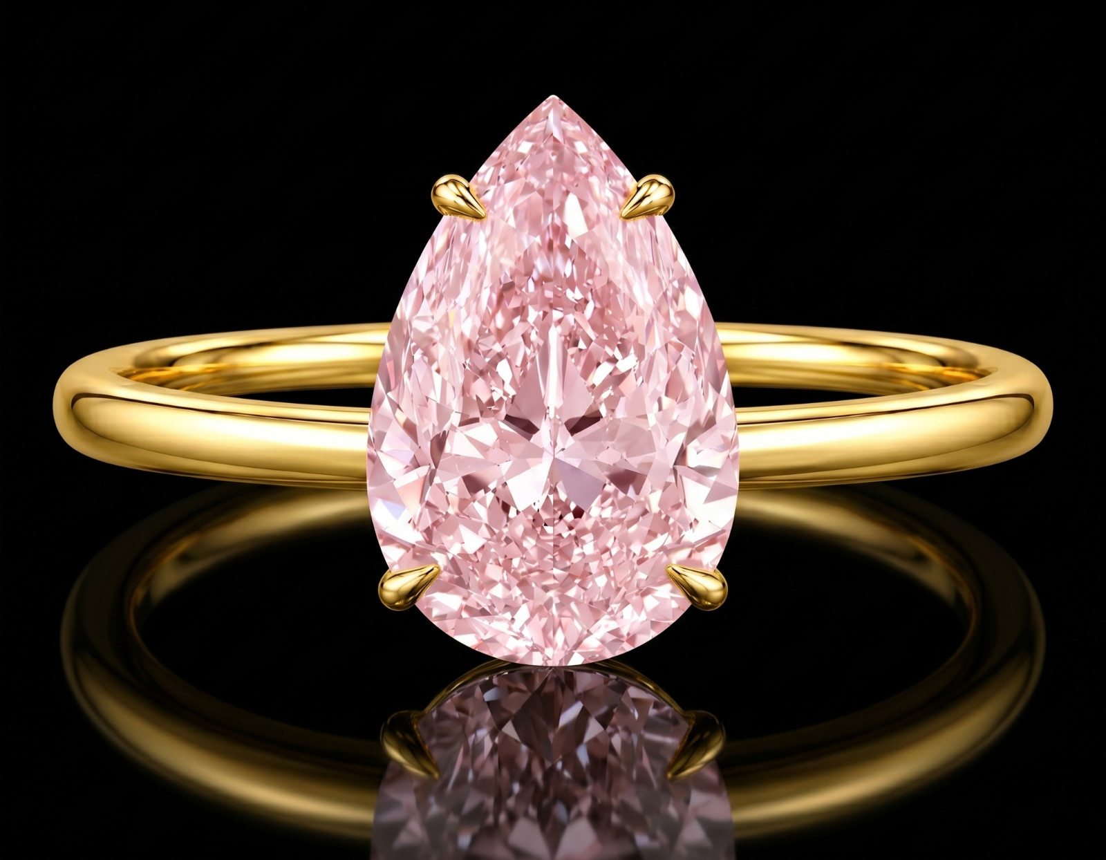 RARE 7.00 Ct Certified Pear Shape Pink Natural Diamond Ring Yellow Gold Finish