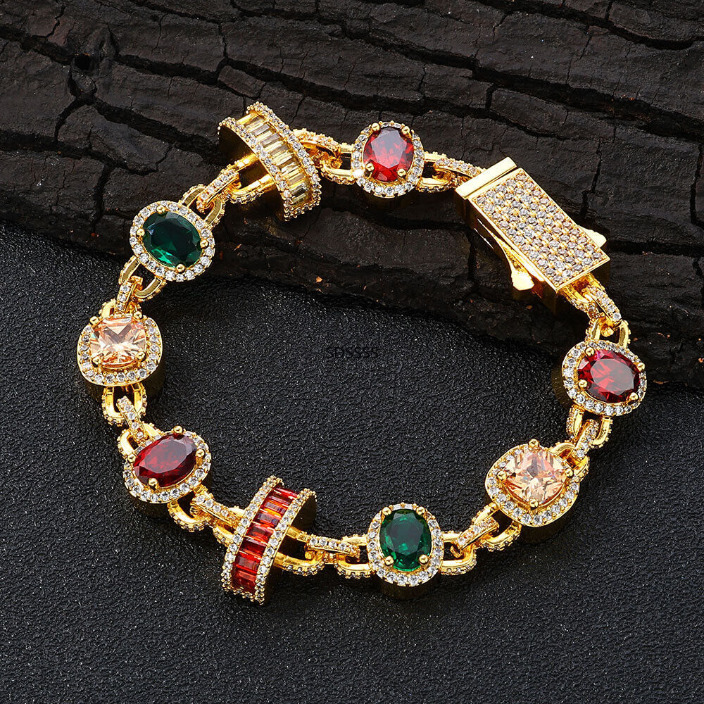 Jewelry Men Women Gift Hip Hop Tennis Chain Necklaces Bracelet Colorful