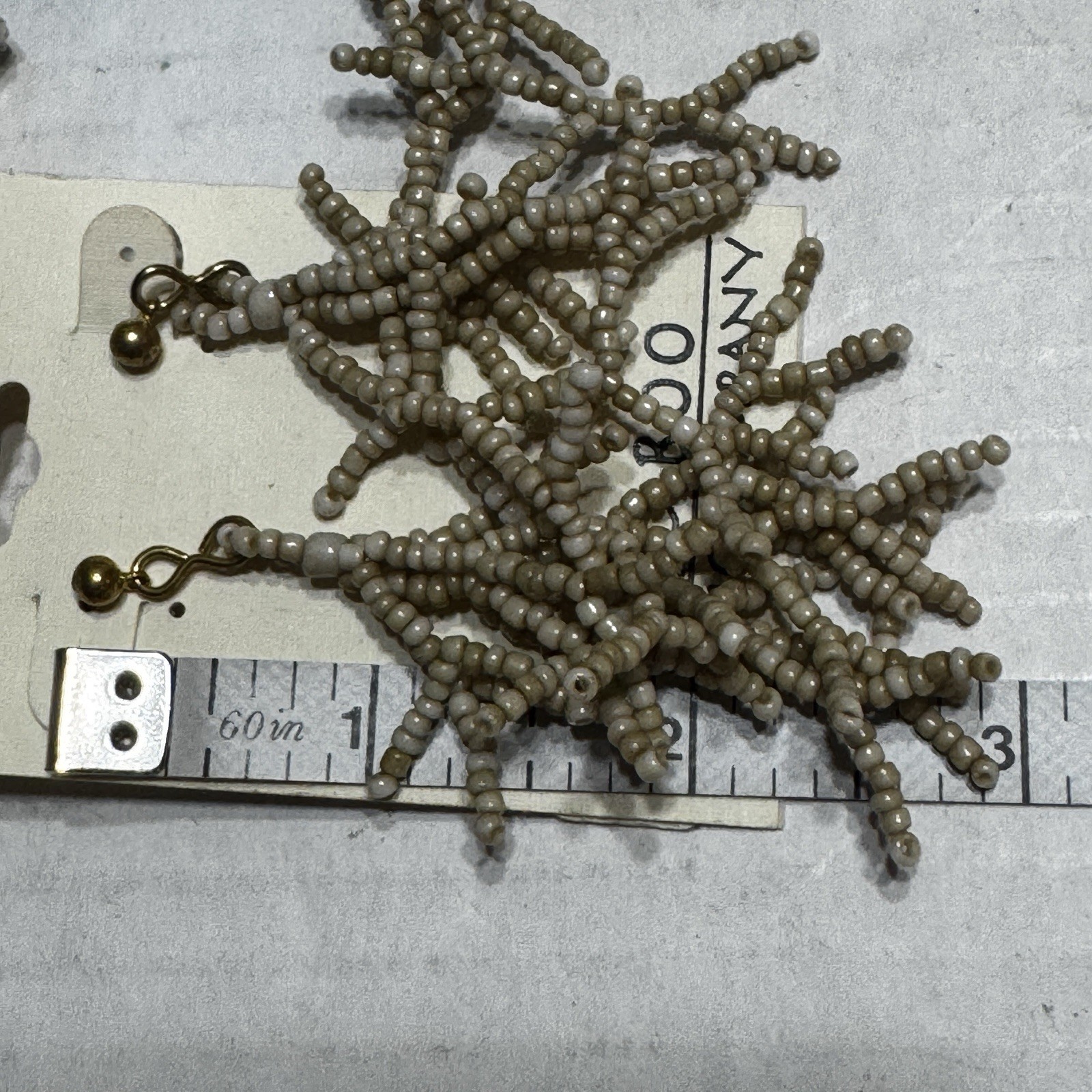 Bamboo Trading Co Handmade Seed Bead, Beige Earrings 3” Dangle Gold Coral Reef