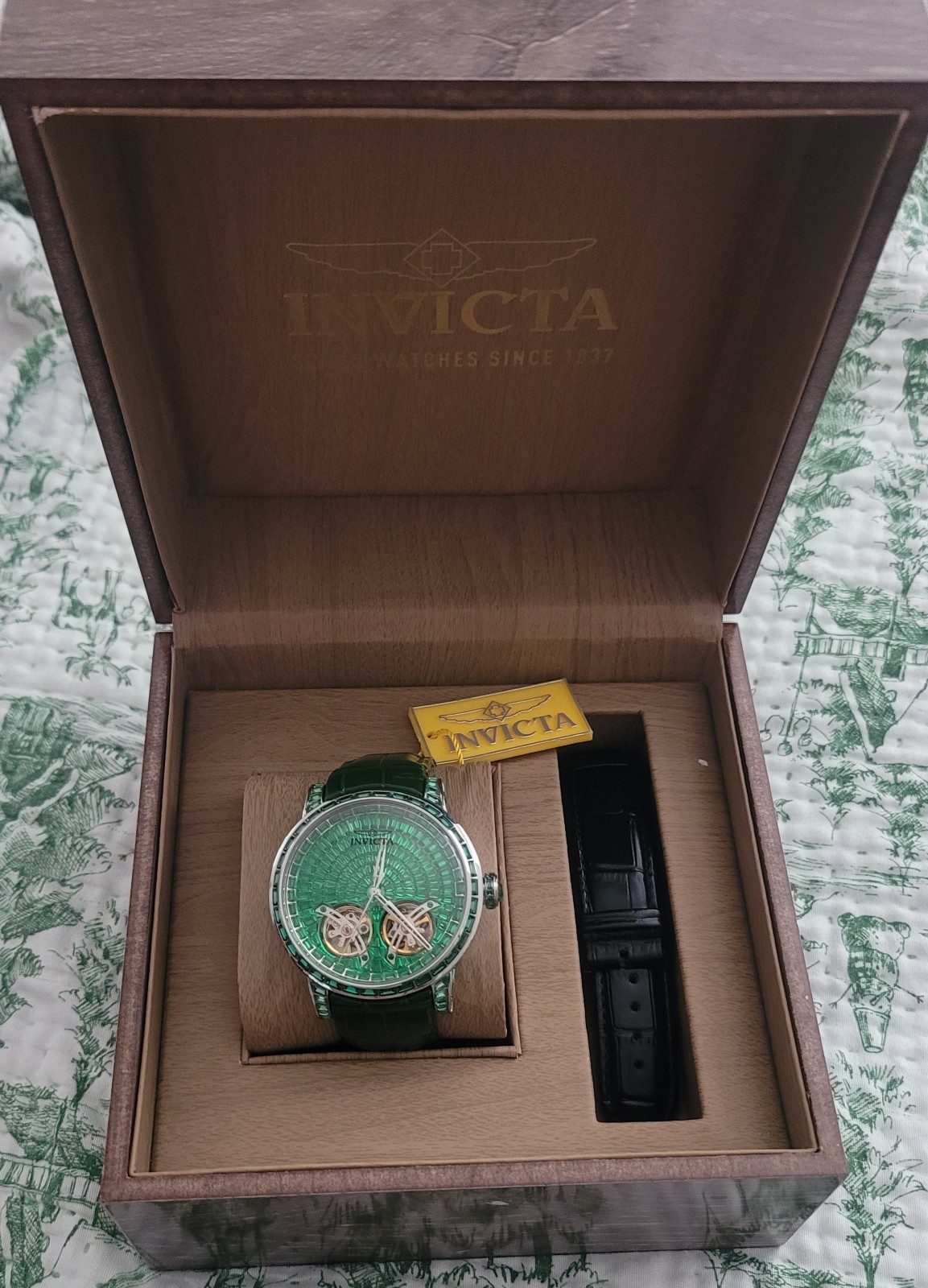 Invicta 69456 Men’s Automatic Skeleton Green Dial 45mm Leather 50m Box