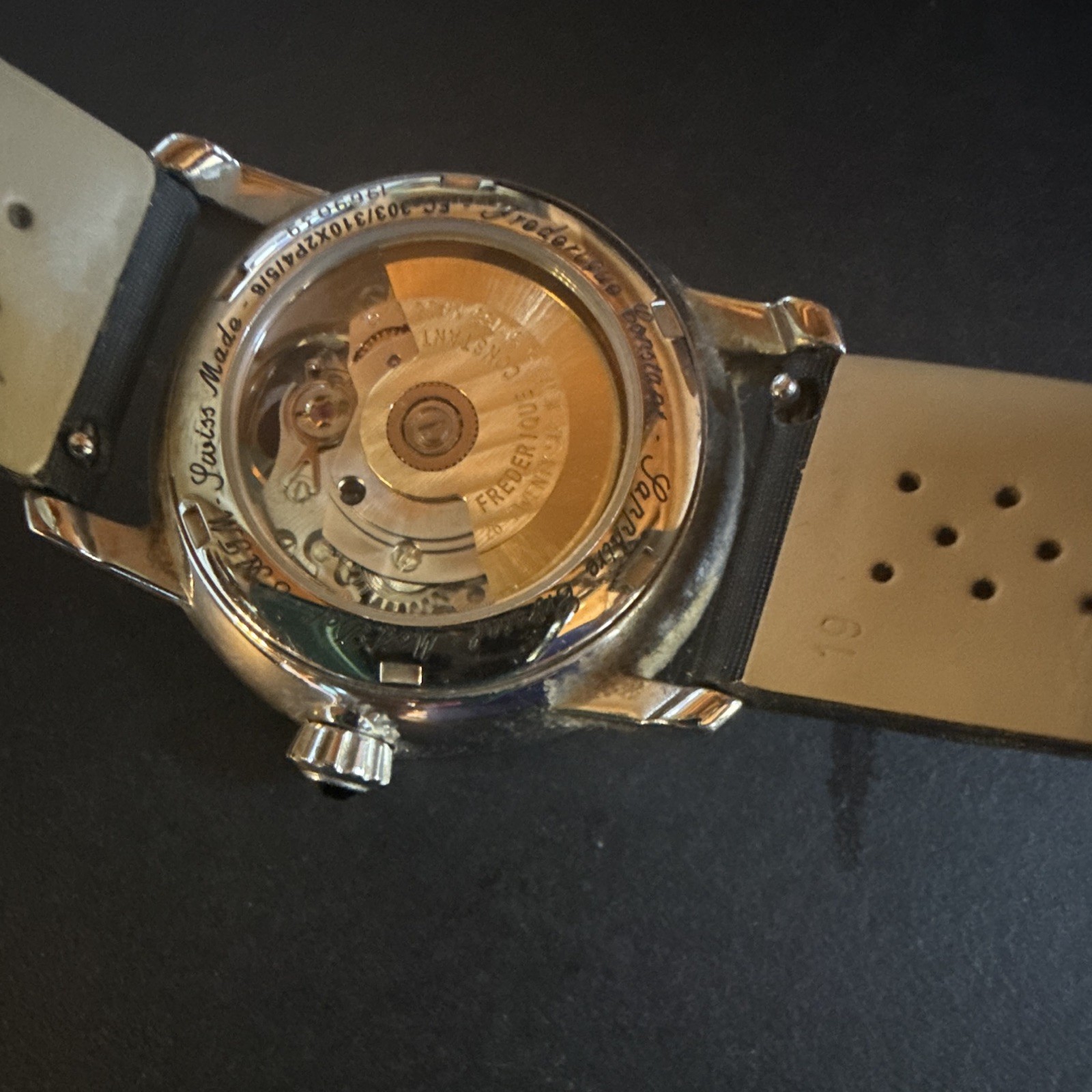 Frederique Constant Swiss Made Automatic Diamond Bezel 34mm Black Dial/Strap