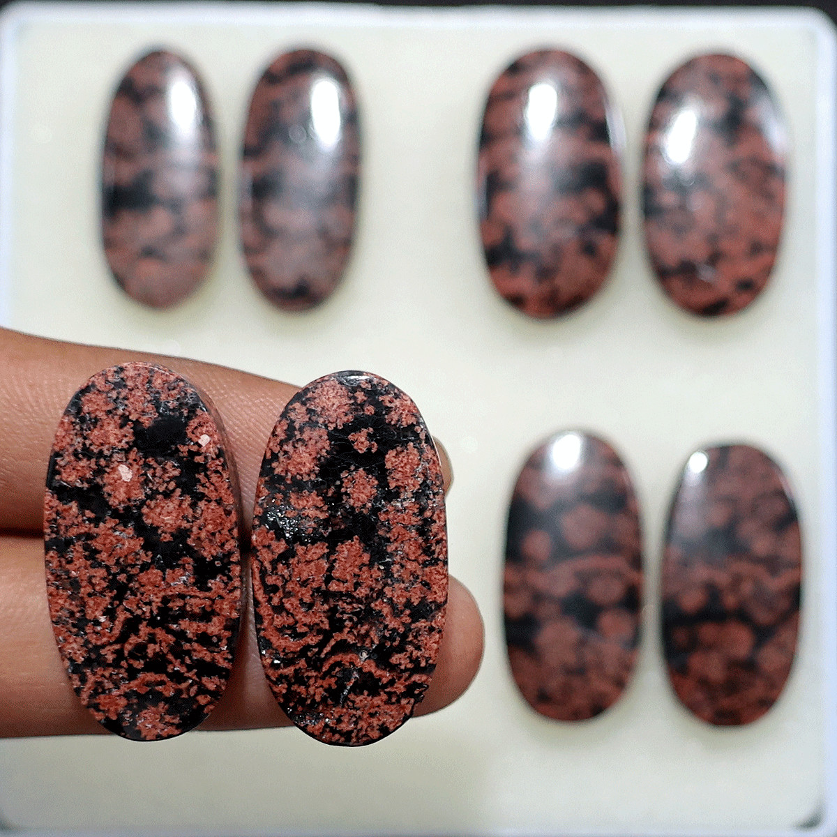 Cherry Blossoms In Lava~ 8 PC Natural Flower Obsidian 28mm-30mm Oval Cabochons