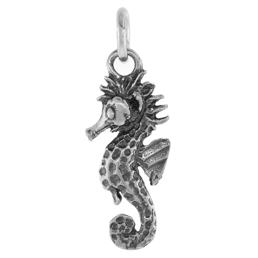 925 Sterling Silver Wild Seahorse Pendant Oxidized Finish 7/8 (22mm) Inch Tall