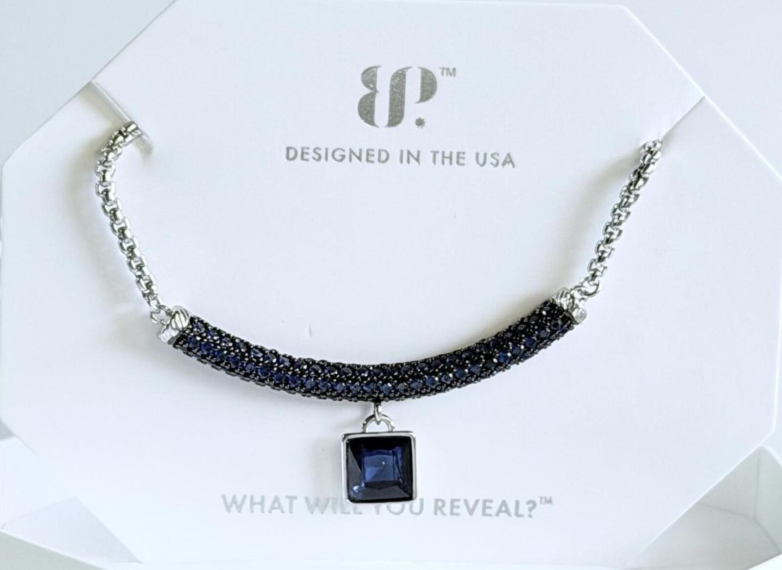 Bomb Party September Pave Necklace “Told You In Whispers” Blue on Rhodium