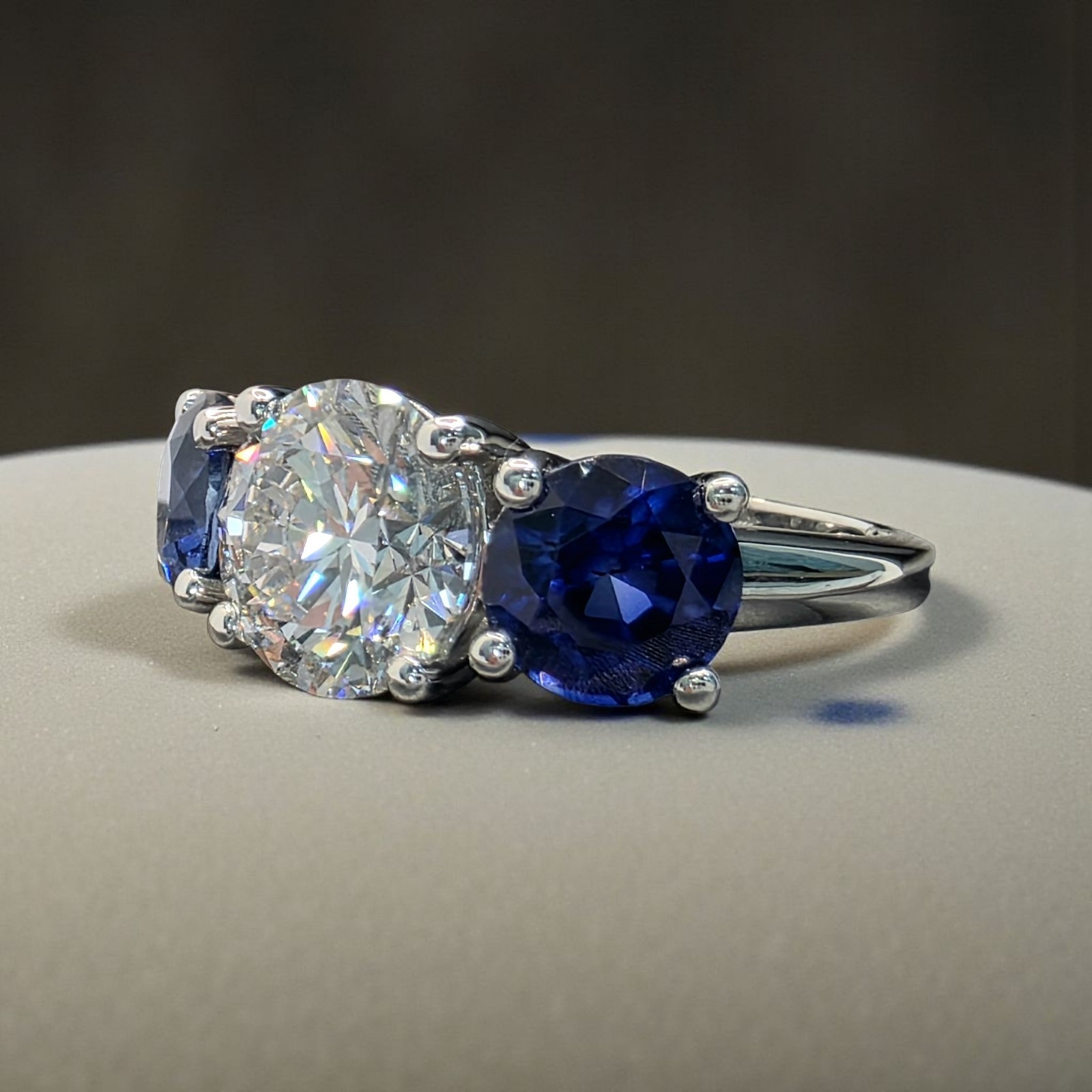4.00 Ct D VS1 Sapphire and Diamond Lab Grown 3 Stone Ring 14k White Gold