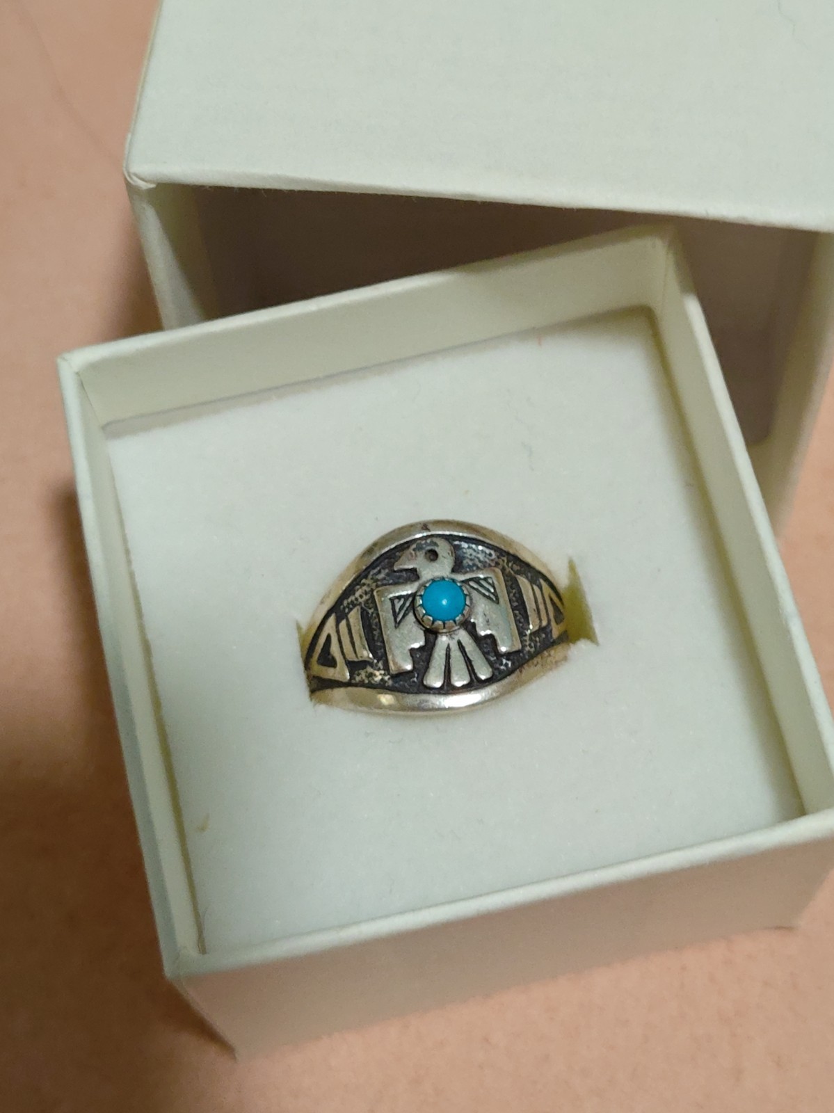 Wheeler Mfg Sterling Thunderbird Arrows Blue Bead Men’s Pinky Ring Sz 7
