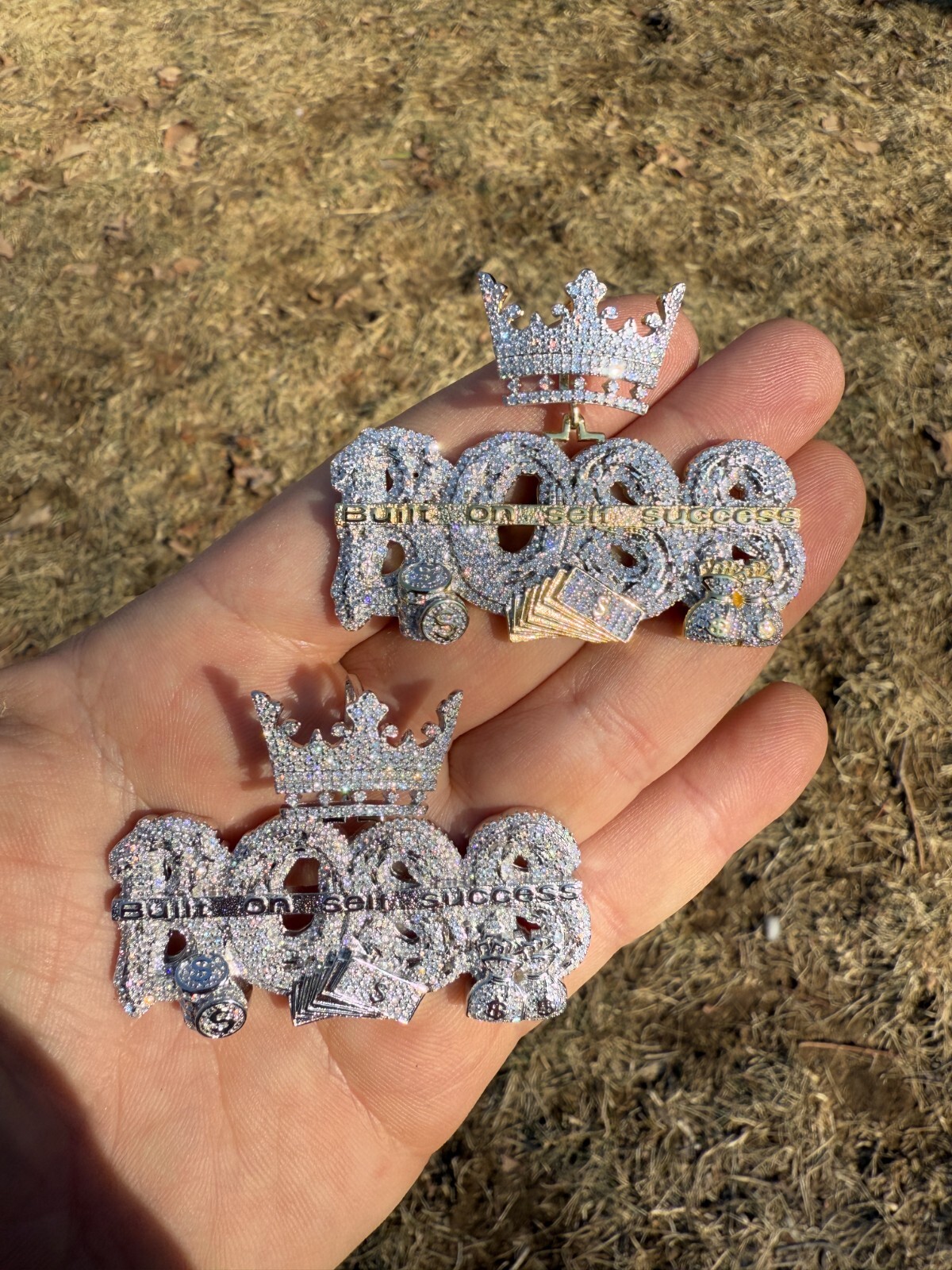 MOISSANITE BOSS & Crown “Built On Self Success” Iced Hip Hop Necklace Pendant