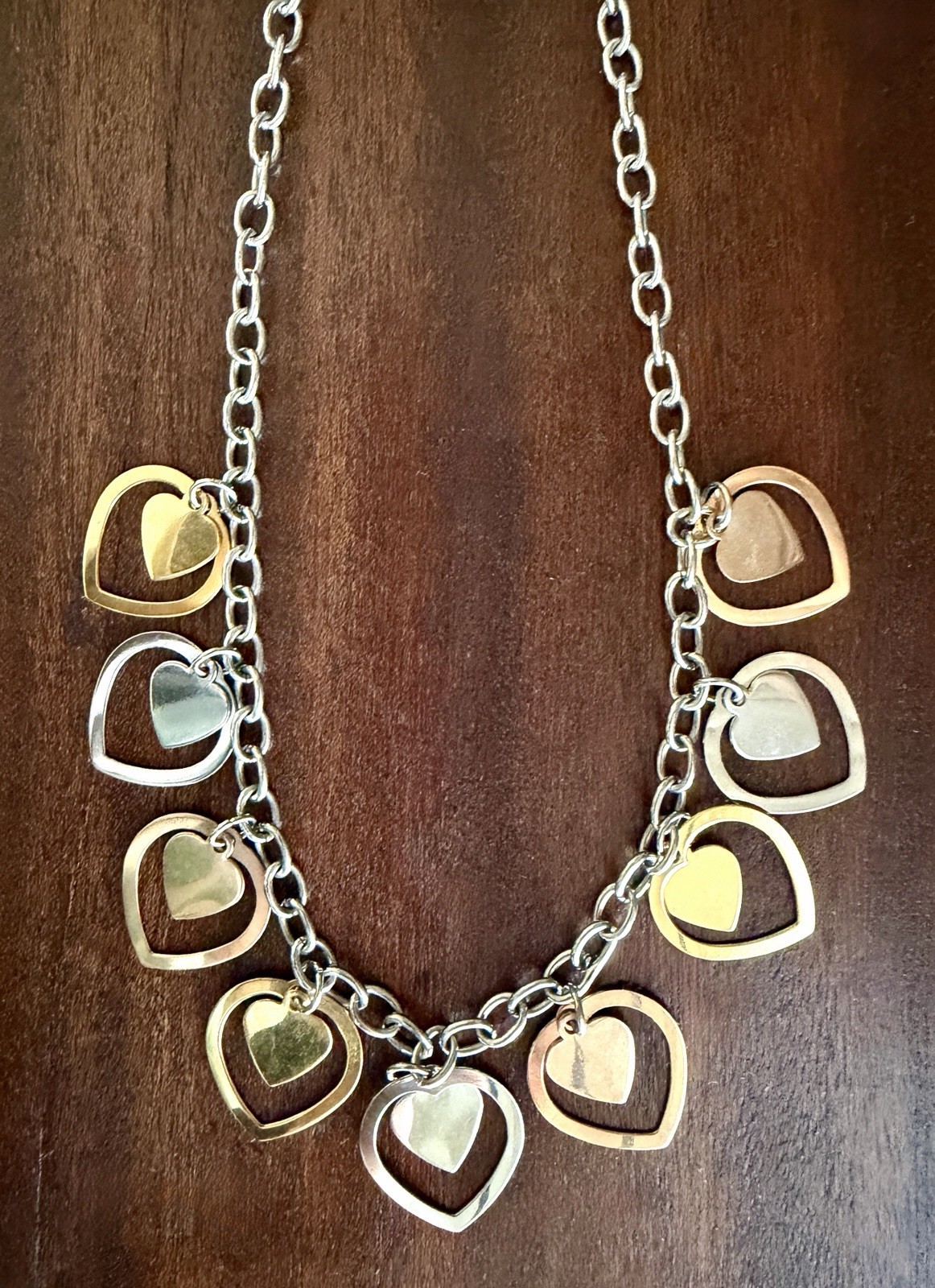 Mixed Metals Heart Charm Necklace Copper Gold Milor Stainless Steel by Design