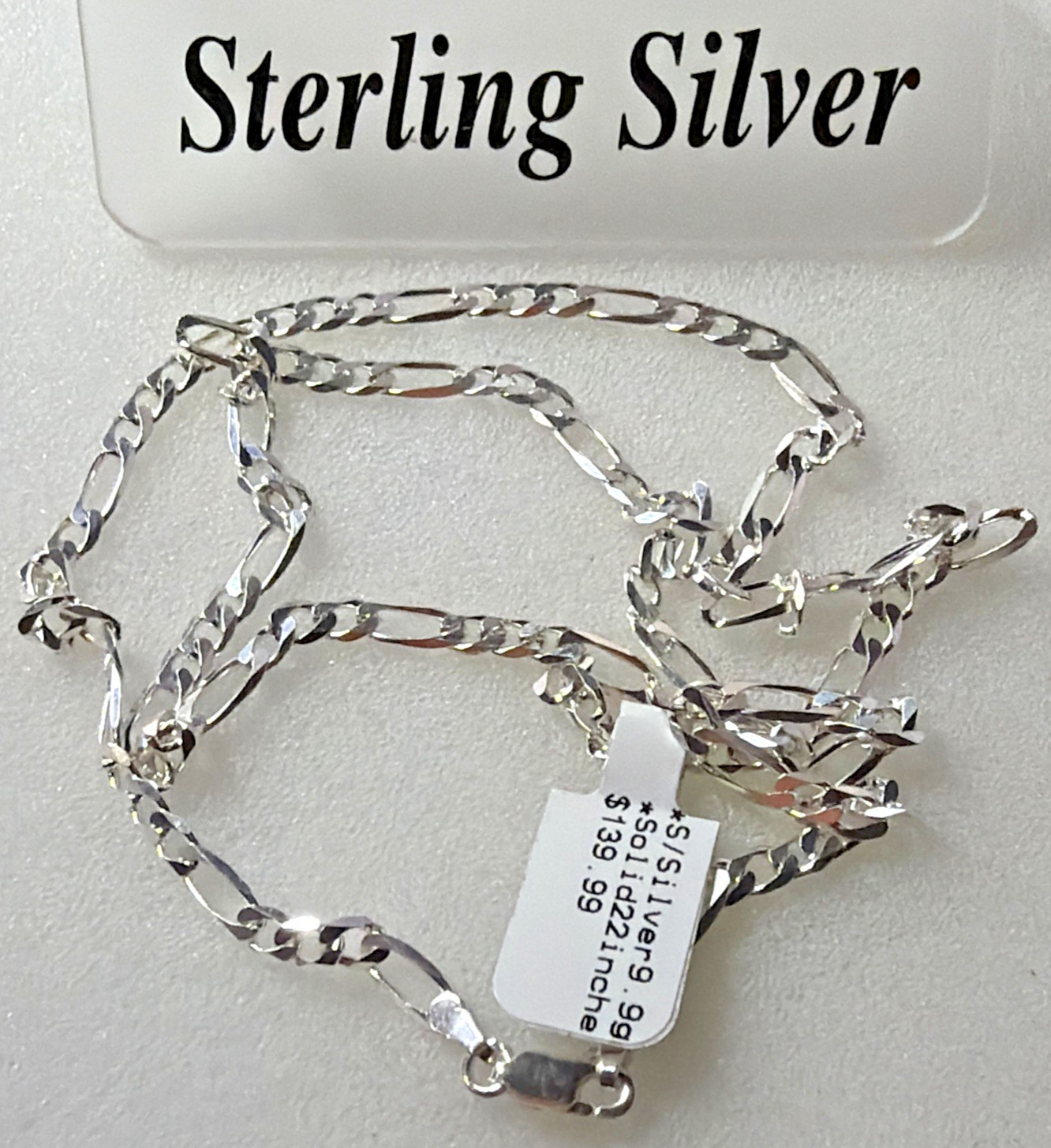 925 Sterling Silver Solid Italy Figaro LinkChain 9.9grams 3.9mm 22” Necklace NWT